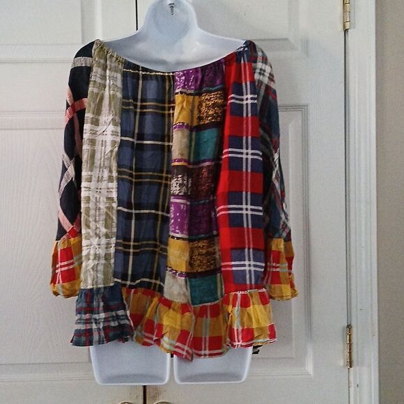 Sacred Threads patchwork boho hippie  wide bell sleeve blouse  Sz L/XL - Picture 5 of 8